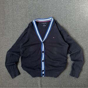 Tommy Hilfiger Men's Navy Cardigan with Blue and White Trim
